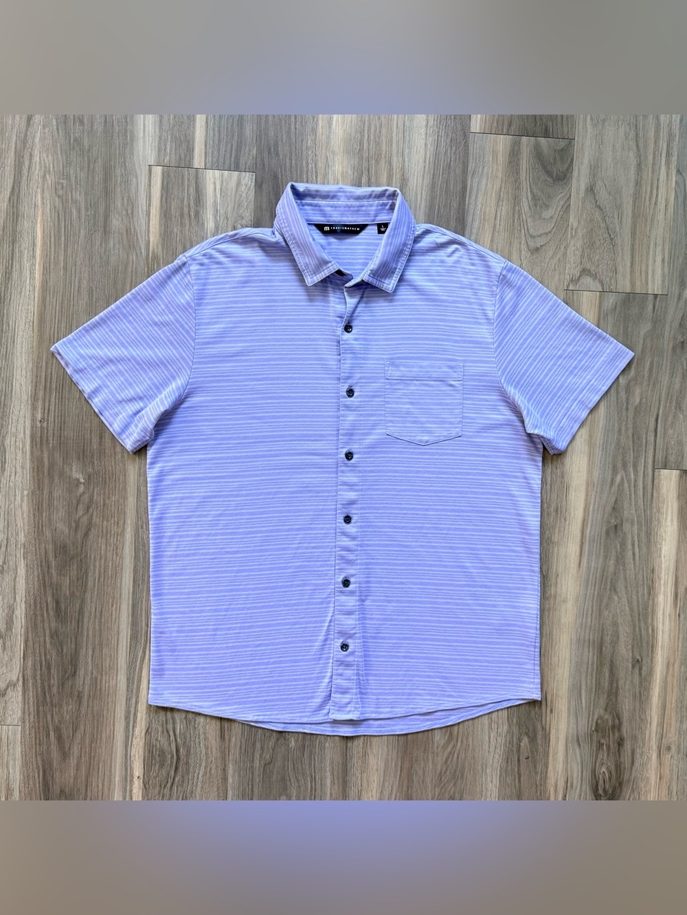 Travis Mathew Button-Down Pocket Polo in Lavender Two-Tone Stripe Size L